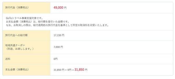 予約確認画面では「Go To トラベル」割引料金を自動表示