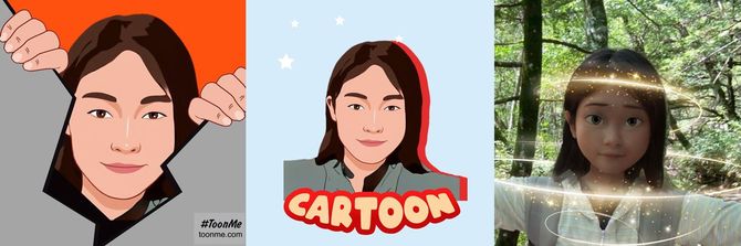 編集部員がToonMeで加工にトライ。イラストのテイストはさまざま。