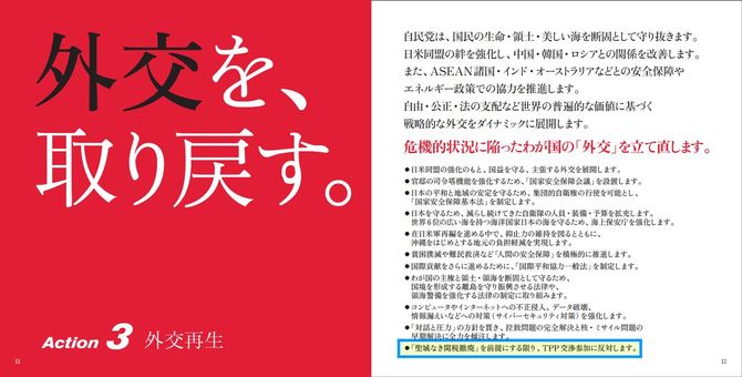 2012年衆院選の自民党政権公約より。青枠は筆者追加