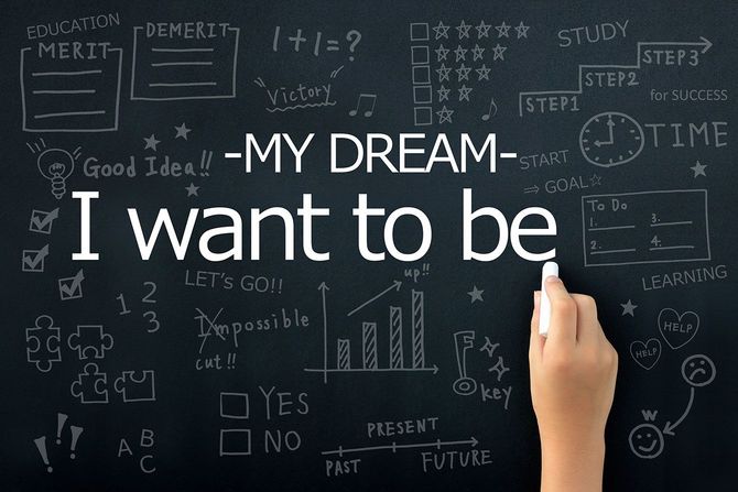 黒板に将来の夢を描く子ども