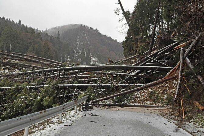 土砂崩れでふさがれた道路