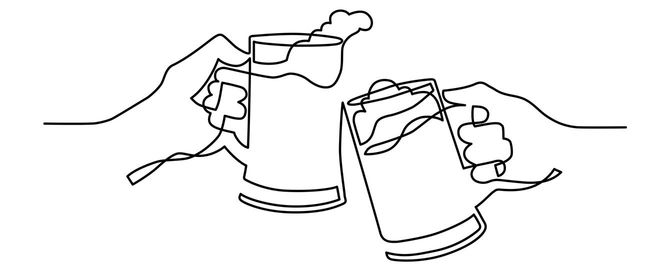 ビールジョッキで乾杯する手元のイラスト