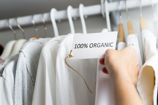 「100％ ORGANIC」のタグがついている服