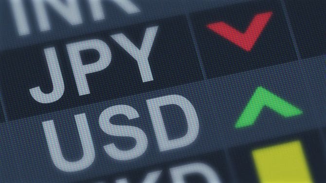 円が下がって、ドルが上がっていることを示す為替相場