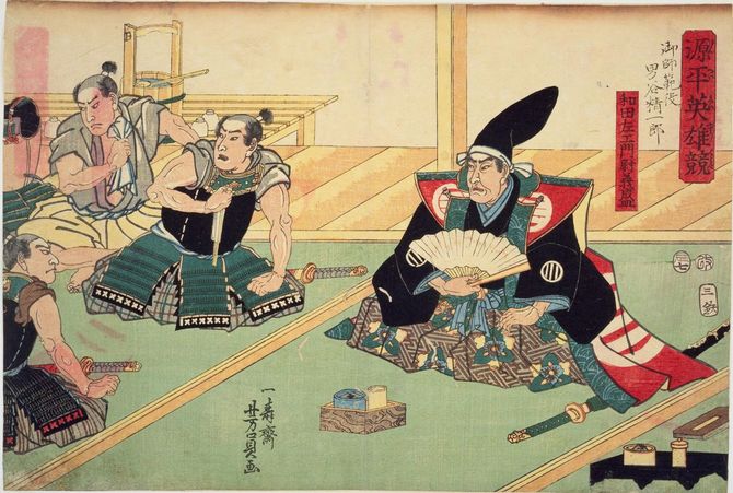 歌川芳員画「源平英雄競　和田左エ門尉義盛（佐々木信盛の祖先）」、1808年