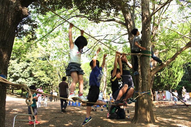 冒険遊び場で遊ぶ子どもたち