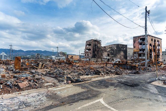 能登半島地震において発生した輪島市大規模火災の焼け跡
