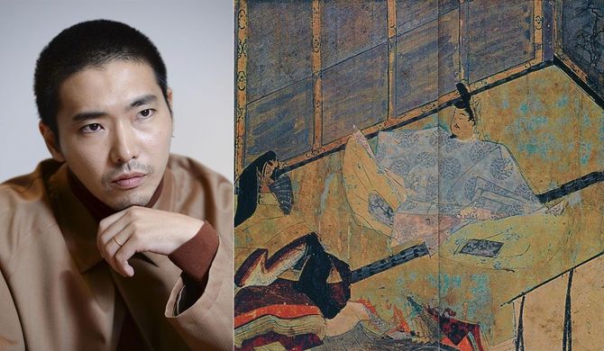 NHK大河ドラマで藤原道長役の柄本佑（写真＝共同通信社）、紫式部日記絵巻（紫式部／CC-PD-Mark／Wikimedia Commons）