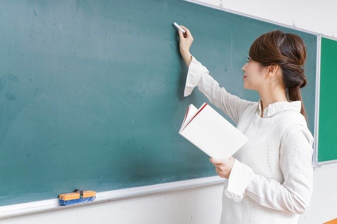 黒板に書く先生