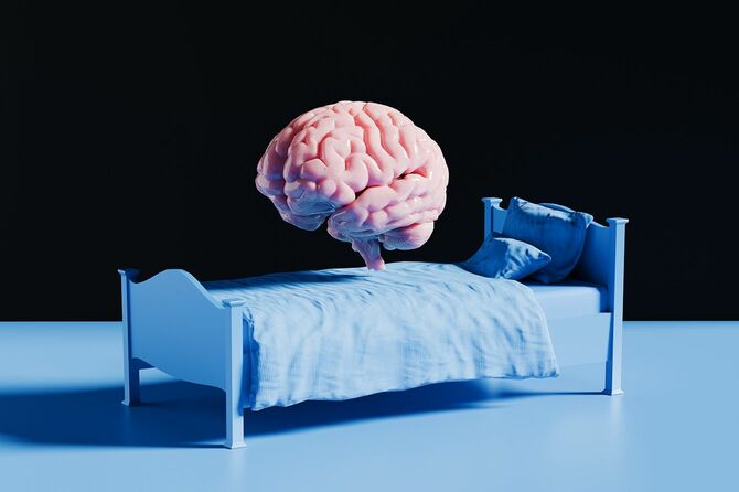 ベッドの上で瞑想する脳は夢や睡眠の問題を象徴
