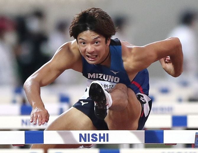 男子110メートル障害決勝で優勝した金井大旺（ミズノ）