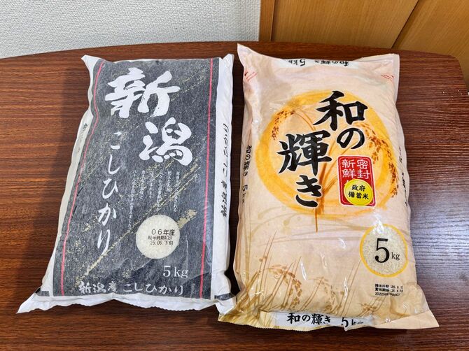 使うのは、コシヒカリと備蓄米（ブレンド）の2種類の米