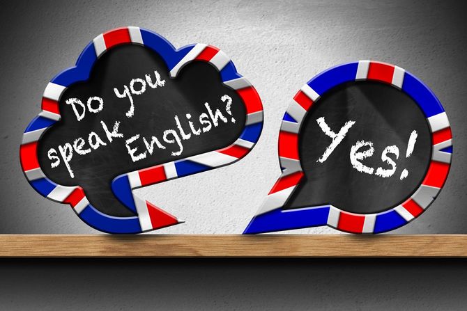 吹き出しに、Do you speak English?に対し、Yesと答える文字