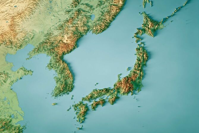 日本、韓国の3D地図