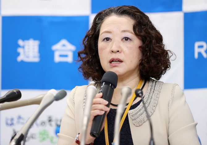 記者会見する連合の芳野友子会長=2024年3月15日、東京都千代田区