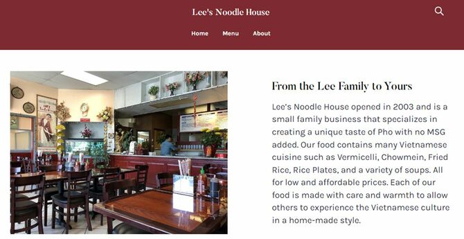 「Lee's Noodle House」公式ウェブサイトキャプチャ