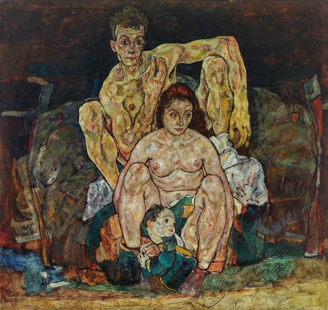 自分と妻、まだ生まれぬわが子の3人を描いた最晩年の作品『家族』（1918）