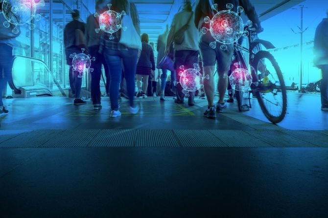 コロナウイルスパンデミック中の公共交通機関のイメージ