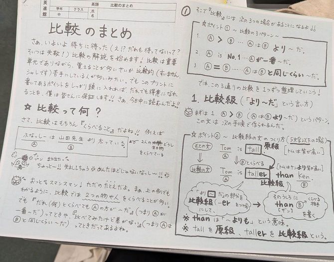 山田さんが手書きで作成している授業用のプリント
