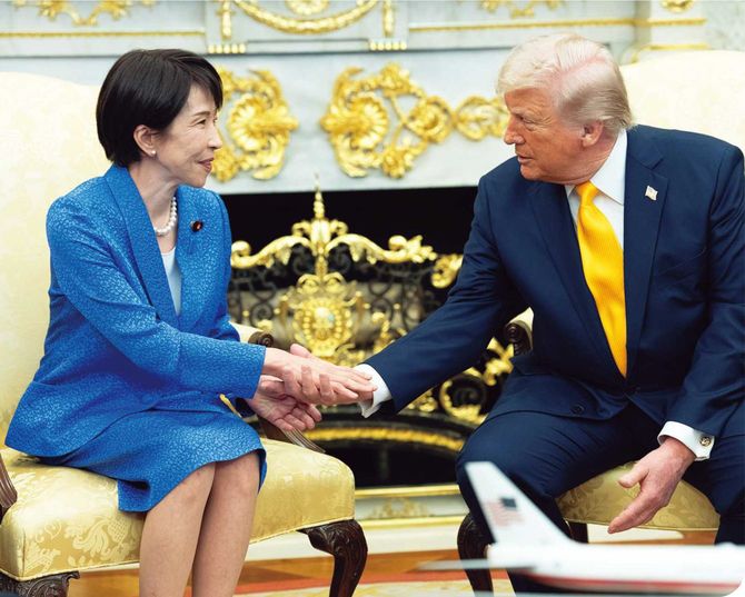 2026年3月19日、就任後初訪米でホワイトハウスを訪れた高市首相とトランプ大統領。イラン情勢が緊迫するなか、ホルムズ海峡防衛への圧力にさらされる手ごわい会談となった。