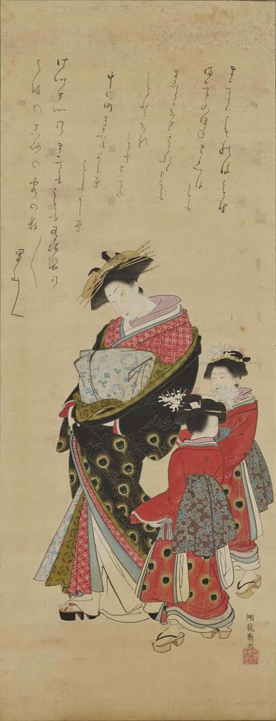 吉原の花魁を描いた礒田湖龍斎画
