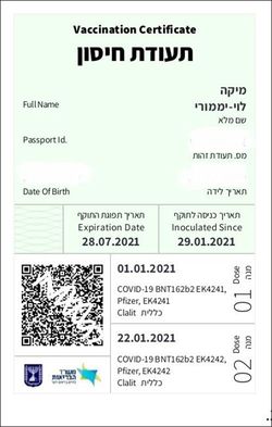 1週間後にダウンロード先リンクが送られて来た正式な接種済み証明。発行元は保健省で、「グリーンパスポート」と呼ばれている。紙の証明書はなく、電子ファイルのみ。有効期限は2回目の接種から6カ月と1週間後（筆者提供）