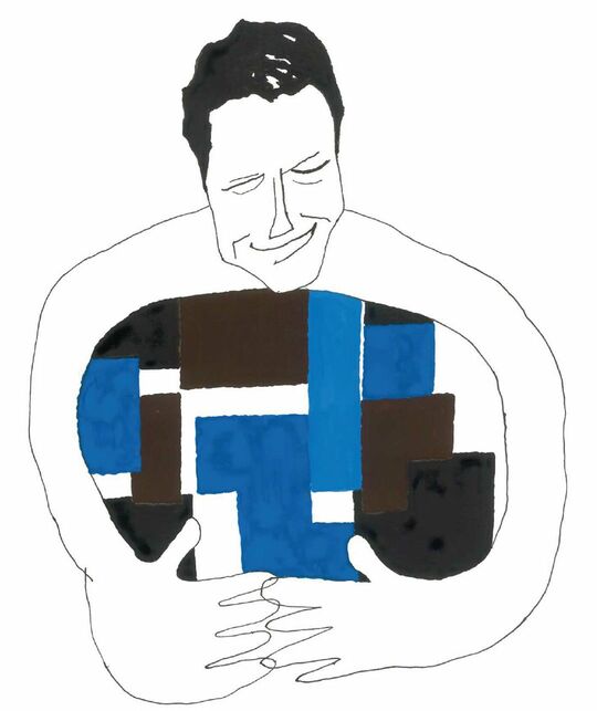 色々なものを腕で抱え込む男性のイラスト