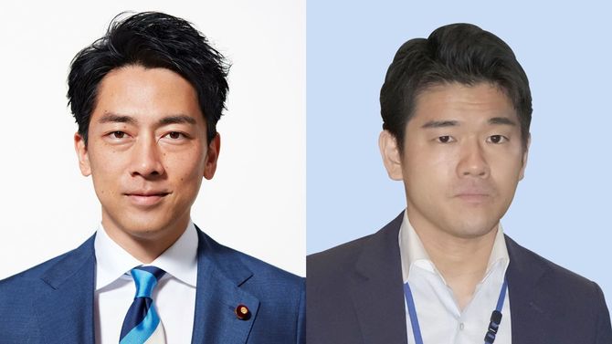 小泉進次郎〔写真左＝首相官邸ホームページ（菅内閣）／CC-BY-4.0／Wikimedia Commons〕岸田翔太郎氏 退職手当返納、幕引き急ぐ（写真右＝共同通信社）