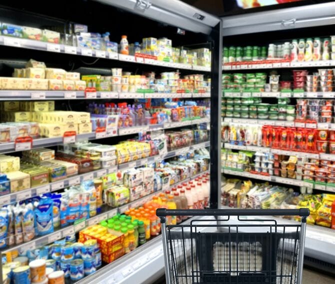 スーパーマーケットの乳製品コーナー