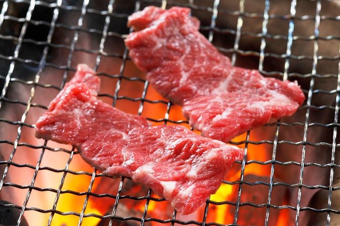 網の上で焼かれる赤身の肉