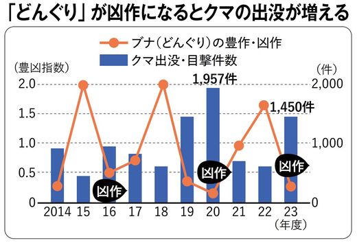【図表】「どんぐり」が凶作になるとクマの出没が増える
