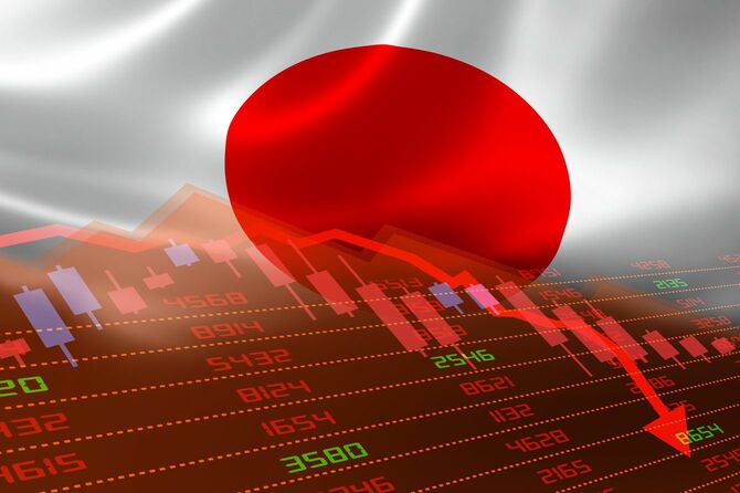 日本の国旗と景気低迷の概念