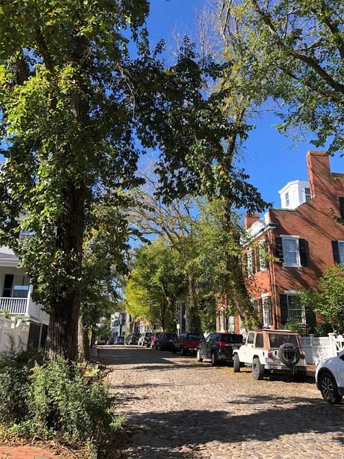 派手な看板を禁じられており、昔のままの風情を保っているナンタケット島の中心街