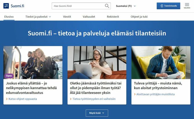フィンランドのデジタル行政サービスポータルサイト「Suomi.fi」トップページ