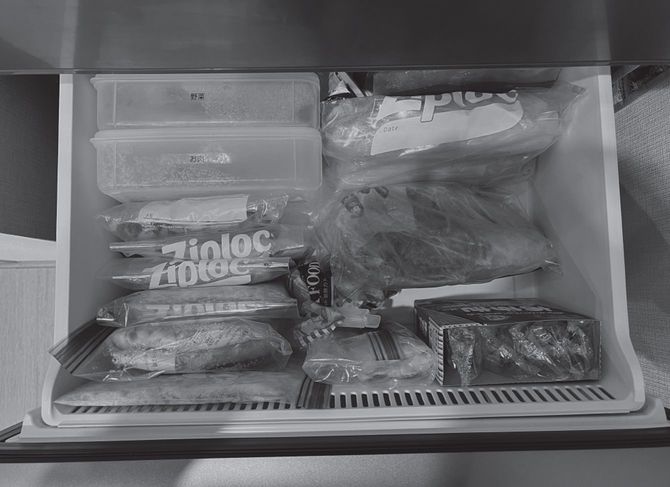 肉や魚などの食材は凍らせて立てて収納。