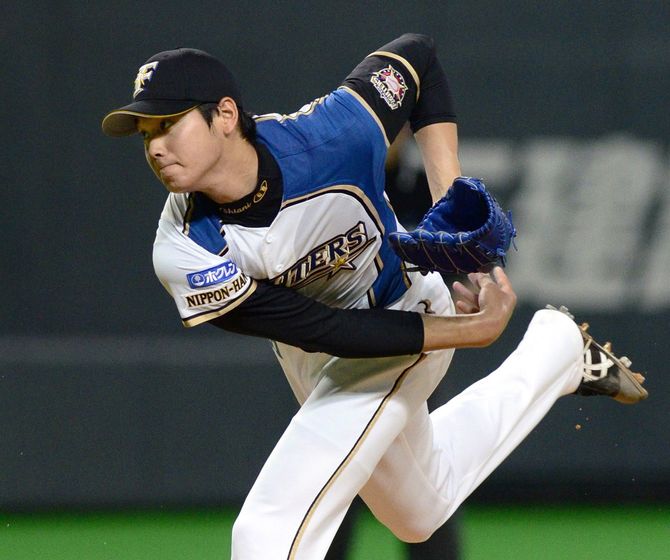 公式戦初勝利を挙げた日本ハム(当時)の大谷翔平