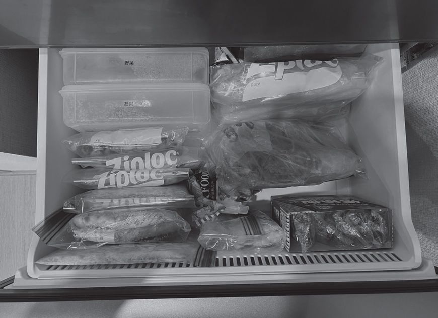 肉や魚などの食材は凍らせて立てて収納。