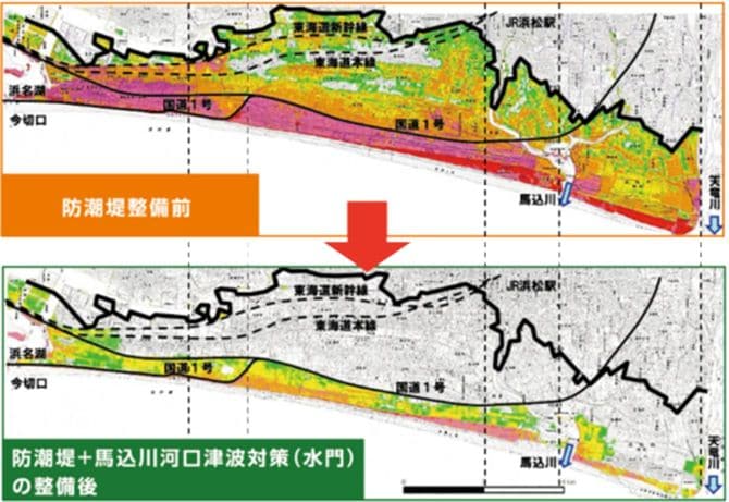 浜松沿岸の防潮堤完成後に静岡県が想定した被害想定