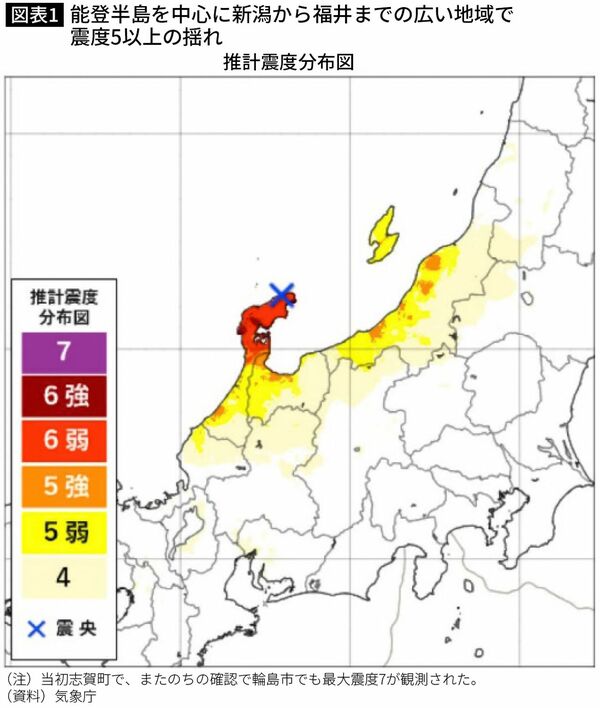 【図表】能登半島を中心に新潟から福井までの広い地域で 震度5以上の揺れ