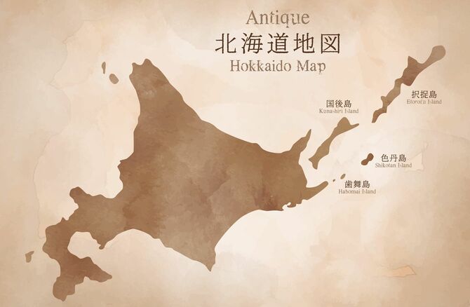 水彩画タッチの北海道の地図
