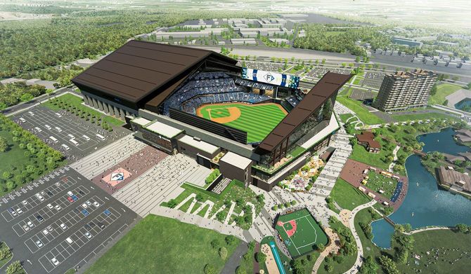 上空から見たエスコンフィールドの全体図