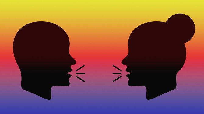 向かい合って話し合う人のアイコン