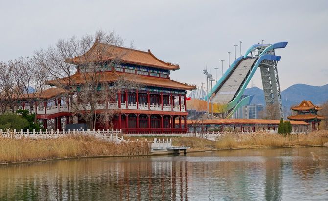 北京冬季オリンピックのフリースタイルとスノーボードのビッグエア競技の会場