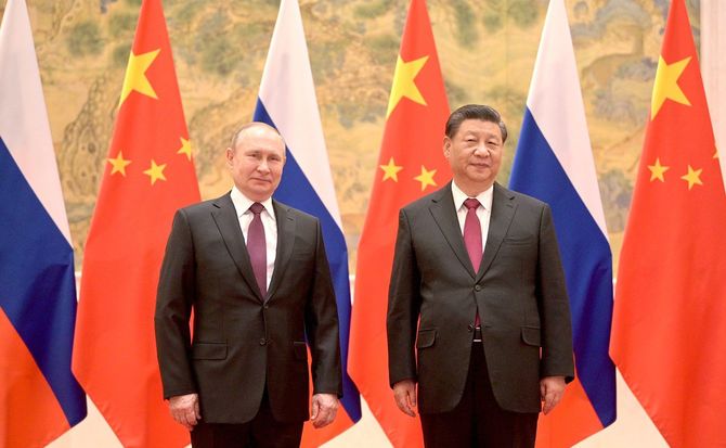 北京で中国の習近平国家主席兼共産党総書記と会談するロシアのプーチン大統領