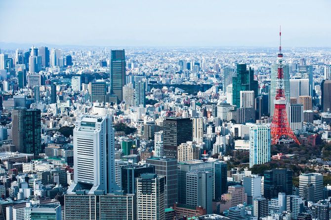東京タワーの見える東京の空撮