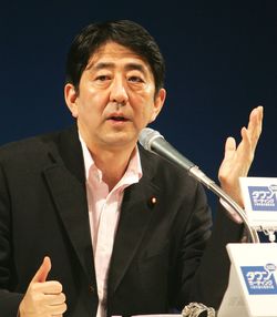 2006年7月24日、小泉内閣の閣僚が国民と直接対話する「タウンミーティング」の5周年記念行事に参加した安倍晋三官房長官（当時）