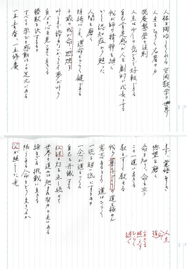 雑誌『致知』（致知出版社）に掲載されている記事の見出しをメモしたもの