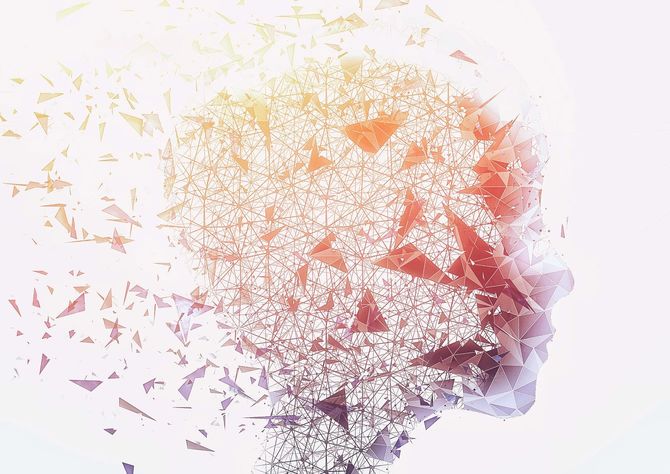 科学技術の概念を持つ抽象的な幾何学的人物