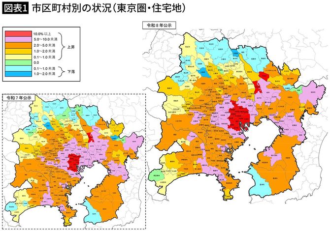 【図表1】市区町村別の状況（東京圏・住宅地）