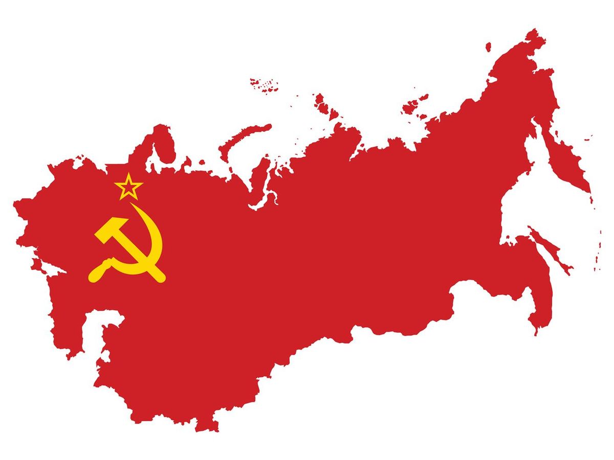 ソ連（旧ソ連）の地図に組み込まれた旗のベクトルイラスト